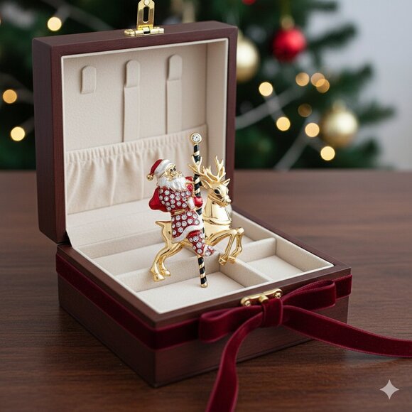 Christmas Carousel Santa Brooch - Picture 2 of 4